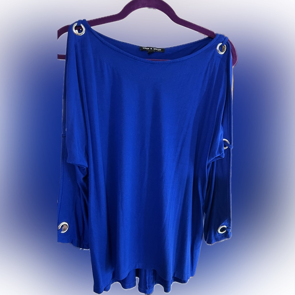 Royal Blue Top with Silver Eyelets on Sleeves